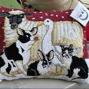NEW Winter Barnyard Farm 16 x 20  Pillow Wool Hook Stephanie Stouffer Christmas